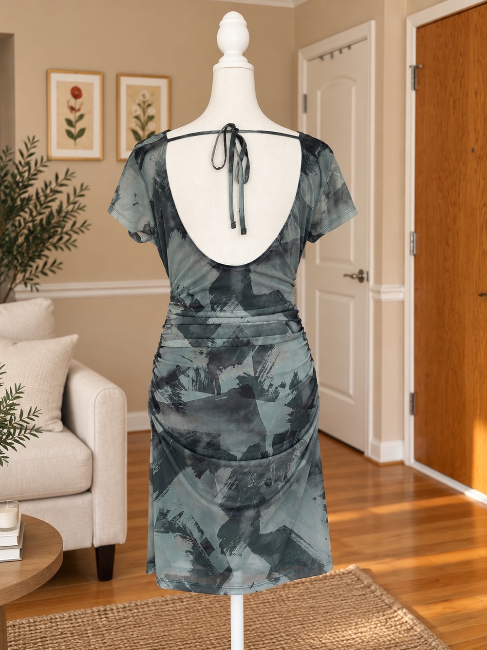 Open Back Ruched Mini Dress - Picture 2 of 2
